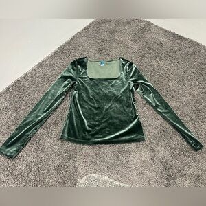 Old Navy Dark Green Velvet Long Sleeve Top